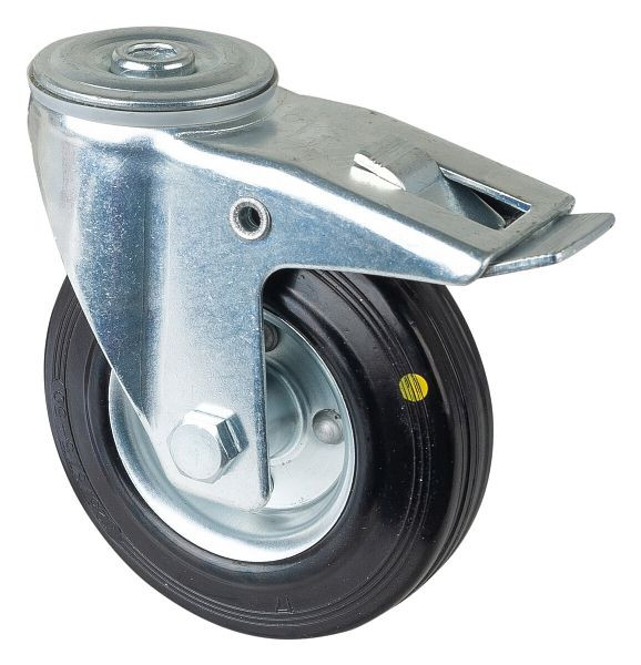 Rouleau de transport BS rollers avec frein, largeur 37 mm, Ø125 mm, jusqu'à 100 kg, bande de roulement en caoutchouc noir, roulement à rouleaux, lot de 2, L121.B58.125
