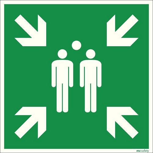 Panneau de secours DENIOS "point de collecte", ISO 7010, film, photoluminescent, SK, 600 x 600 mm, 219200