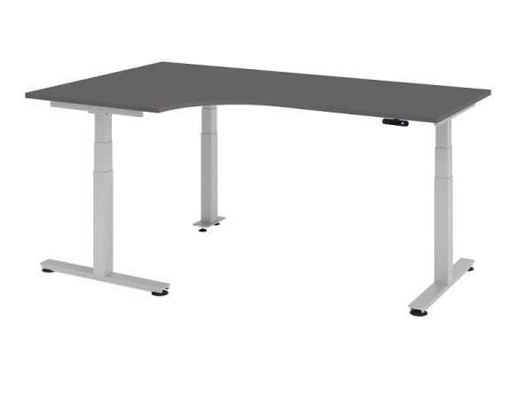 Hammerbacher table d'angle assis-debout électrique 200x120cm 90° graphite/argent, peut être monté à gauche ou à droite, VXDSM82/G/S
