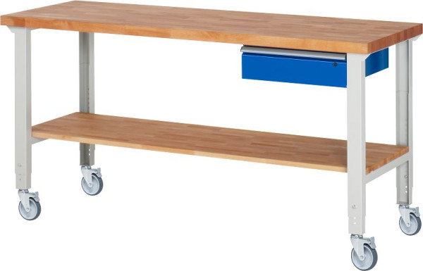 Etabli mobile RAU (réglable en hauteur) 7001A7, 2000x700x950-1000mm, 4 roulettes pivotantes, 05-7001A7-207B4H4.11