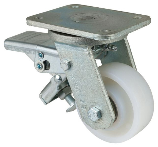 Roulettes BS Roulette pour charges lourdes avec roue/blocage, largeur 30 mm, Ø80 mm, jusqu'à 150 kg, bande de roulement/corps de roue plastique, roulements à billes, RR120.B15.080