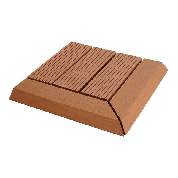 Mendler WPC carrelage de sol d'angle Rhône + finition, terrasse aspect bois, 30x30cm Premium, coin gauche, teck linéaire, 77611