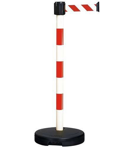 Barrière et système de guidage DENIOS, plastique, rouge/blanc, pour intérieur et extérieur, sangle 3 m, 240-911