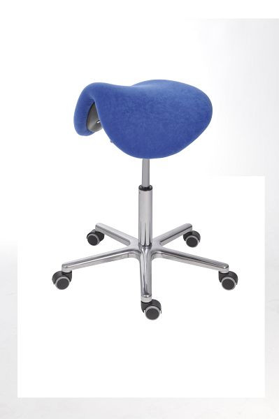 Siège de selle Lotz, siège : rembourrage, bleu, réglage de l'inclinaison du siège, hauteur du siège 500 - 660 mm, déverrouillage par levier, base en aluminium, roulettes, 3480.19a
