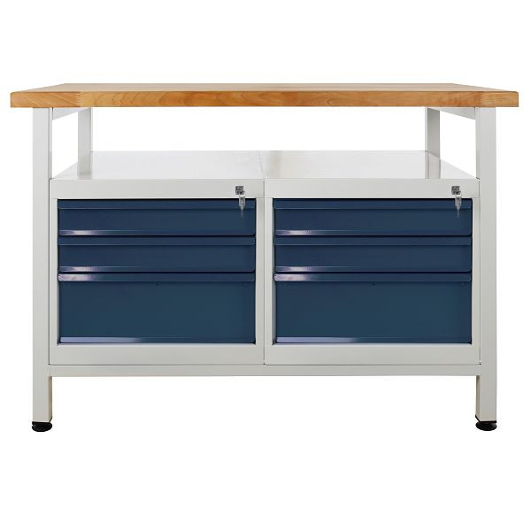 Etabli ADB 6 tiroirs et étagère, dimensions : 1200x600x840mm (LxPxH), couleur table de travail : gris, RAL 7035, couleur porte/tiroir : gris anthracite (RAL 7016), 42930