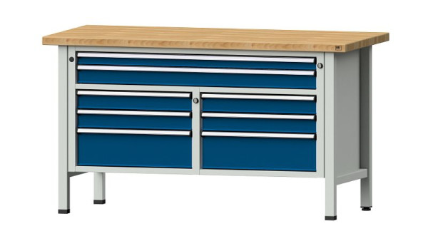 Établis ANKE Établi en caisson, modèle 259 V, 1500 x 700 x 840 mm, RAL 7035/5010, BMP 40 mm, 304.144