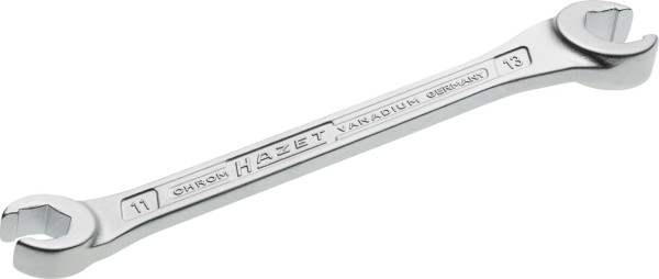 Clé polygonale double Hazet, ouverte, profil hexagonal extérieur, 11 x 13 mm, pour raccords de tuyauterie, têtes inclinées de 15°, 612-11X13