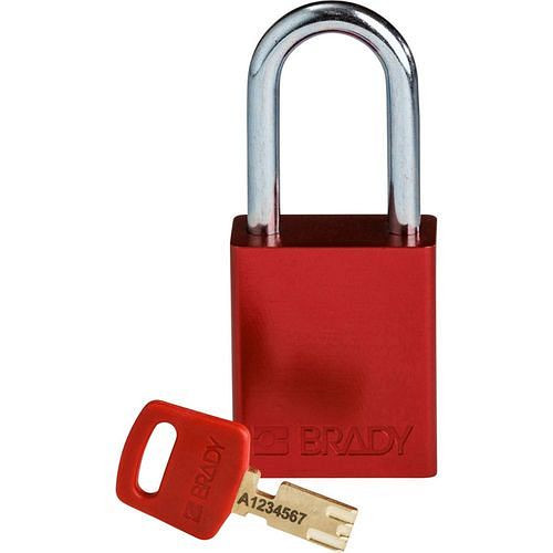 Cadenas Brady SafeKey, aluminium, anse transparente hauteur 38,10 mm, rouge, 312030
