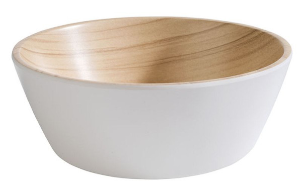 Bol APS -FRIDA-, Ø 15 cm, hauteur : 5,5 cm, mélamine, intérieur : aspect bois, extérieur : blanc, 84607