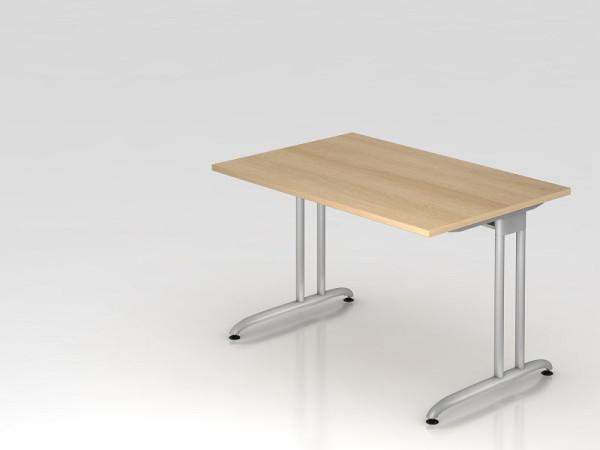 Bureau Hammerbacher pied C 120x80cm chêne, chemin de câbles horizontal, hauteur de travail 72 cm, VBS12/E/S