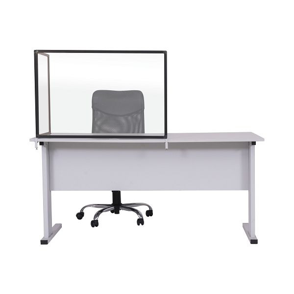 Cloison Bi-Office Duo, garde-boue acrylique, deux panneaux, angle du deuxième panneau réglable, cadre aluminium noir, 90x60cm et 45x60cm, AC03209151