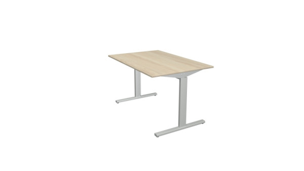 Bureau Kerkmann forme 2 - L 1200 x P 800 x H 700-820 mm avec pied en T en aluminium argent, érable, 11020450