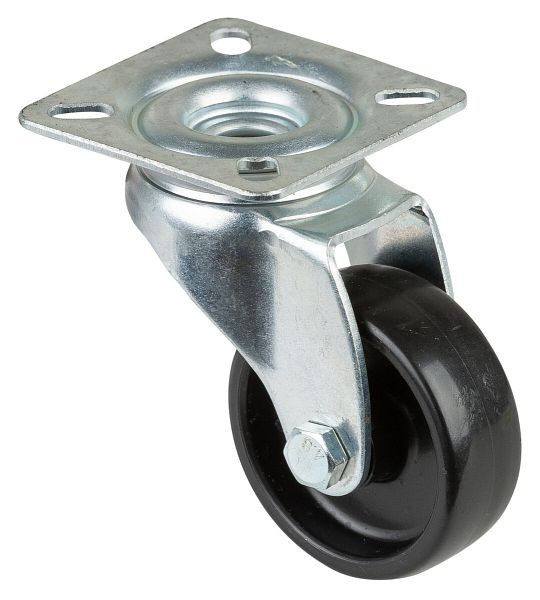 Rouleau d'appareil BS rollers, plaque, largeur de roue 18 mm, roue Ø 50 mm, capacité de charge 50 kg, plastique noir, roulement lisse, lot de 8, A300.A90.050