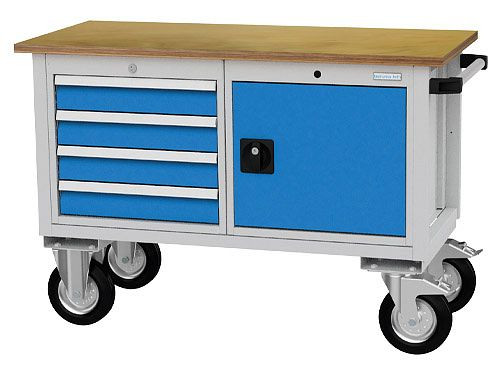 Établi mobile Bedrunka+Hirth, profondeur 540 mm, R 18-24, nombre de tiroirs : 4, nombre de portes battantes : 1, dimensions en mm (LxPxH) : 1200 x 540 x 820, 04.12.92