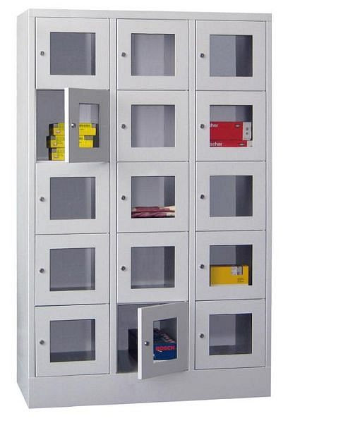 Armoire vestiaire Pavoy avec base 1850/500/1200, 3l x 5h, serrure à cylindre, largeur de compartiment 400, hublot, 61213-354-091-905611