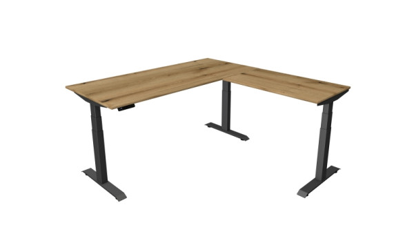 Table assis/debout Kerkmann Move 4, L 1800 x P 800 mm avec élément rapporté 1000 x 600 mm, réglable en hauteur électriquement de 640 à 1290 mm, chêne, 10083155