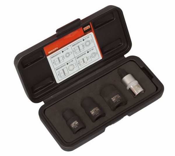 Jeu de douilles et embouts de frein à main Bahco 1/2" 5 pans, 4 pièces, BBR202P4