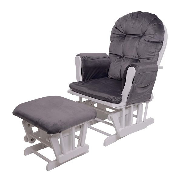 Fauteuil relax Mendler HWC-C76, fauteuil à bascule, fauteuil à bascule avec tabouret, velours, gris, cadre blanc, 74443