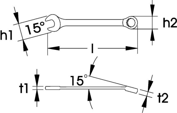 Clé à anneau extra-longue ELORA DIN 3113, forme A, 203 XL, taille: 22 mm, 0203000222000
