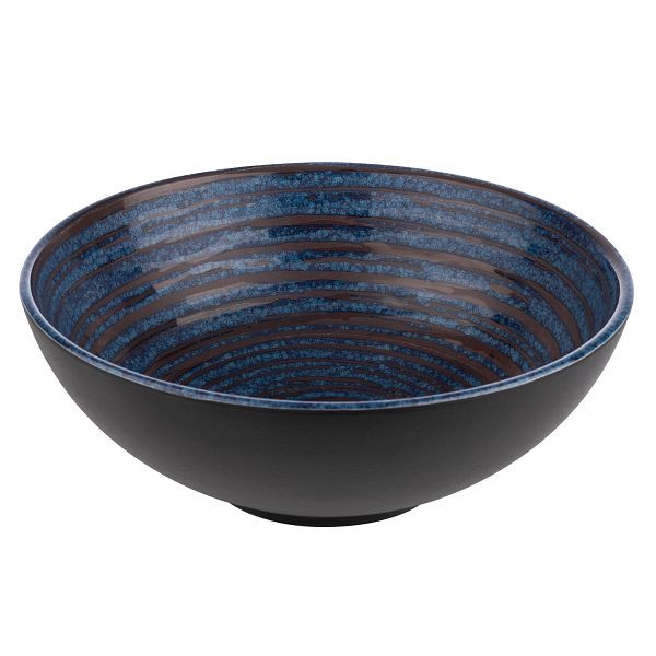 Bol APS -LOOPS-, Ø 24 x 9 cm, mélamine, intérieur : décor, bleu foncé, extérieur : gris foncé, 1,8 litres, 85038