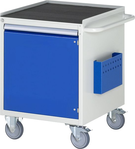 Chariot de montage RAU série 7000, L580xP650xH795mm, support métallique avec bord roulant 3 côtés et tapis antidérapant, hauteur 25mm, porte battante H540mm, 05-L3.8AR-MT.11