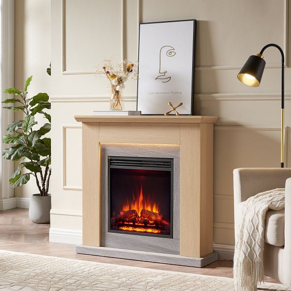 Cheminée électrique CrownFlame Pandora, 2000 W, couleur : marron clair, EF374A-MT374B-NO