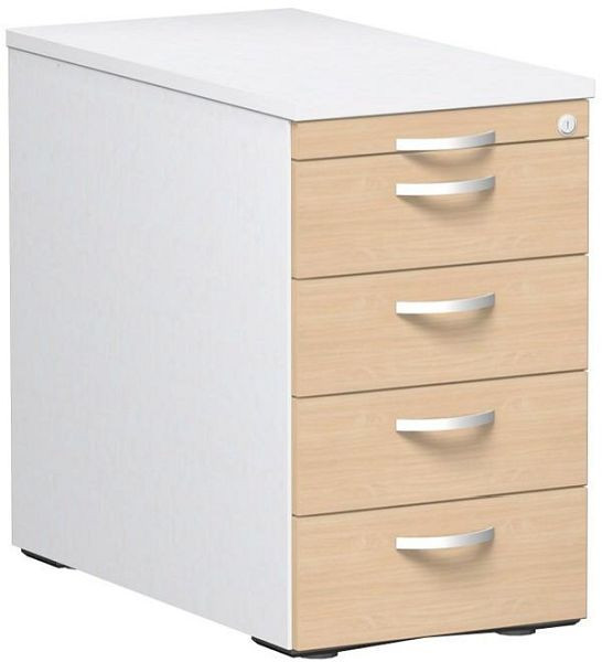 conteneur debout geramöbel avec 4 tiroirs en métal, guide de tiroir en métal, verrouillage centralisé, 438x800x720, hêtre/blanc/blanc, N-0308SF4-BWW