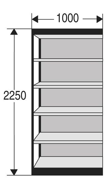 Kerkmann étagère de bureau Progress 2000, L 1000 x P 500 x H 2250 mm, argent/gris clair, 50281414