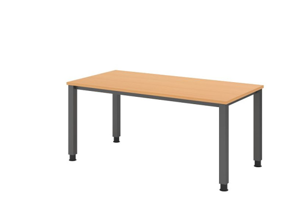 Bureau Hammerbacher QS16, 160 x 80 cm, plateau : hêtre, épaisseur 25 mm, structure à 4 pieds en graphite (similaire à RAL 7012), hauteur de travail 68-83,5 cm, VQS16/6/G