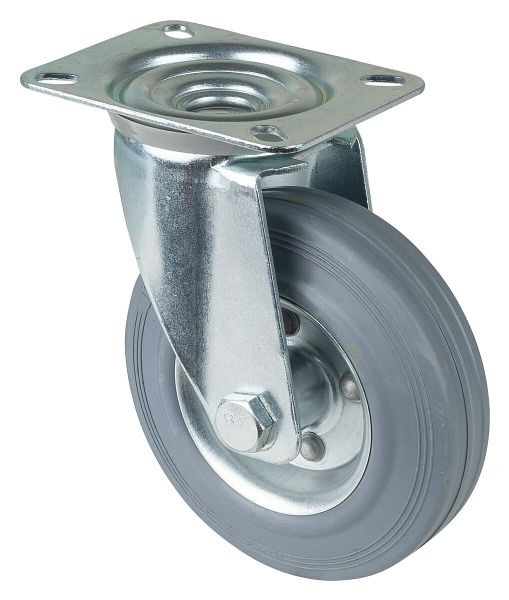 Rouleau de transport BS rollers, largeur de roue 37 mm, Ø roue 125 mm, capacité de charge 100 kg, bande de roulement en caoutchouc gris, jante en acier, lot de 2, L400.B56.125