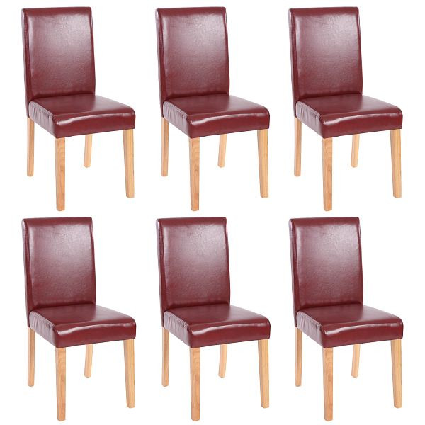 Ensemble de 6 chaises de salle à manger Mendler, chaises de cuisine, Littau, similicuir, brun rouge, pieds légers, 33685+33699