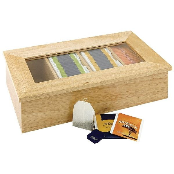 Boîte à thé OLYMPIA en bois d'hévéa, CB808