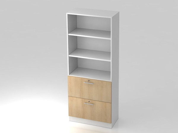 Armoire Hammerbacher 5OH, 2HR, plinthe panneau garde-corps poignée blanc/chêne, 80x42x200,4 cm (LxPxH), V7300/W/E/RE