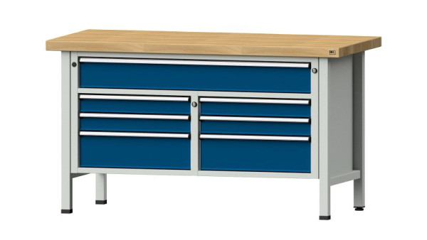 Établis ANKE Établi en caisson, modèle 258 V, 1500 x 700 x 850 mm, RAL 7035/5010, BMP 50 mm, 304.130