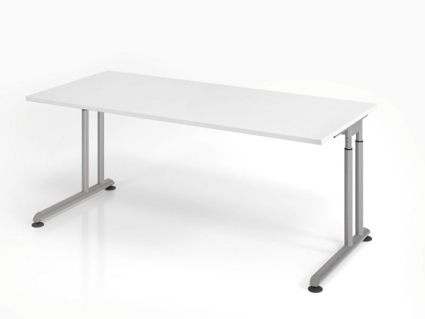 Bureau Hammerbacher ZS19, 180 x 80 cm, plateau : blanc, épaisseur 25 mm, chant épais en ABS, forme rectangulaire, argent, VZS19/W/S