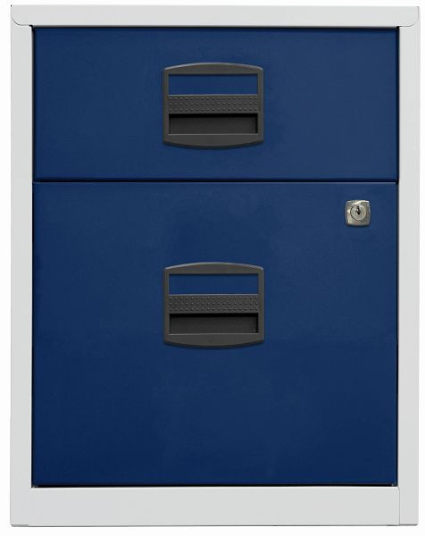 armoire latérale mobile PFA, 1 tiroir universel, 1 tiroir HR, corps gris clair, façades bleu oxford, PFAM1S1F505