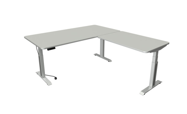 Kerkmann table assis/debout Move Professional, L 2000xP 1000mm, base argentée avec élément rapporté 1200x800mm, réglable électriquement 640-1290mm, gris clair, 10013311
