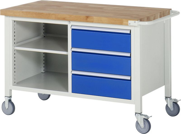 Établi mobile RAU série 8000, conteneur à double fond (3x tiroir, 1x étagère), 1250x880x700 mm, 05-8462A2-127B4S.11