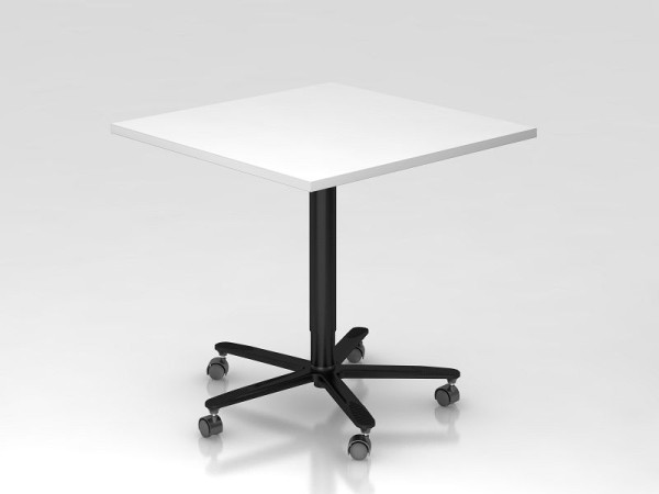 Table élévatrice colonne Hammerbacher 80x80cm blanc/noir, cadre noir, VST88/W/D