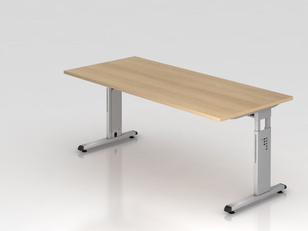 Bureau Hammerbacher pied C 180x80cm chêne/argent, hauteur de travail 65-85 cm, VOS19/E/S