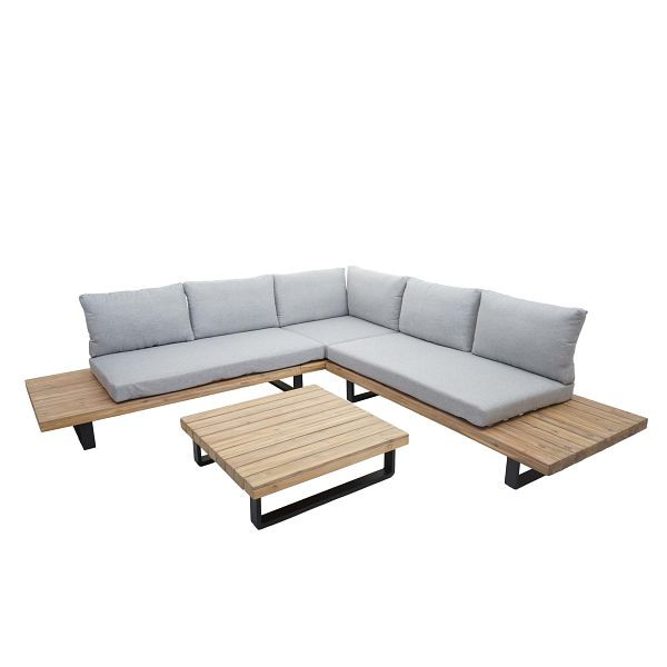 Ensemble de jardin Mendler HWC-H54, ensemble de canapés, bois d'acacia filé poly, coussins gris clair, 73640 + 73641