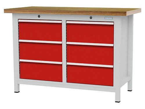 Établi à caissons Bedrunka+Hirth, R 18-16, nombre de tiroirs : 6, dimensions : 1250 x 600 x 859 mm, capacité de charge du(des) tiroir(s) : 75 kg, 03T512H60175