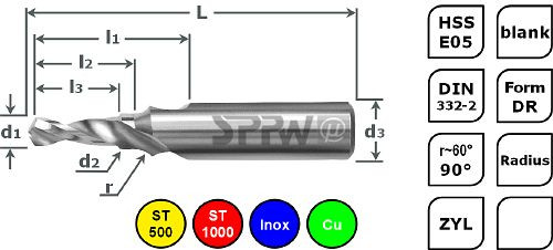 Foret à centrer étagé SPPW HSS-E05 forme DR M10 - 8,5x10,5x16, 1236301000