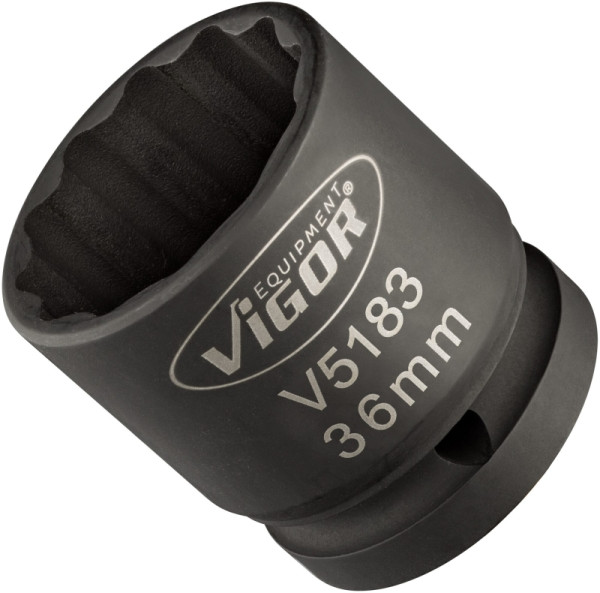 Douille pour clé à chocs VIGOR, carré creux 20 mm (3/4"), profil extérieur double six pans, 36 mm, V5183
