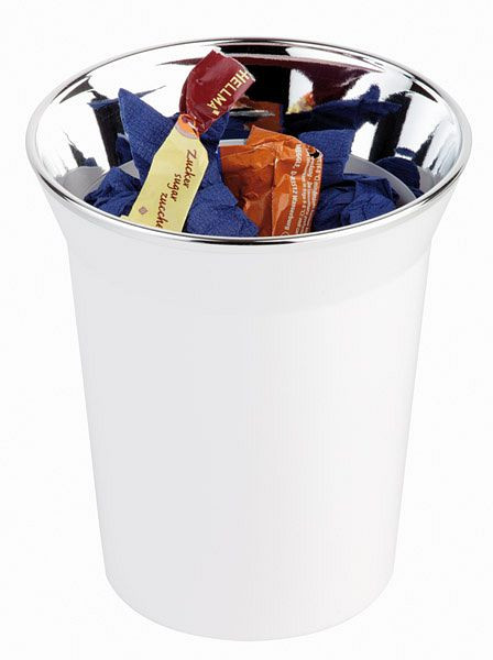 Récipient à restes de table/couverts APS, Ø 13 cm, hauteur : 15 cm, SAN, blanc, avec bord chromé, -TOP CHROME-, 00025
