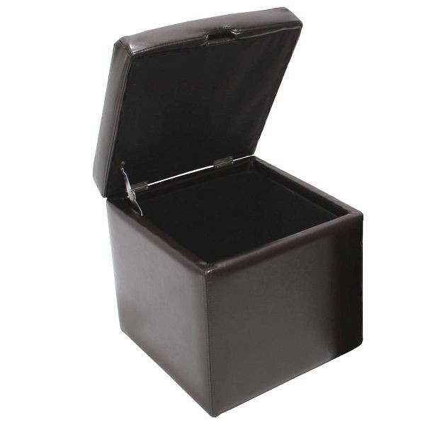 Mendler tabouret siège cube tabouret boîte de rangement Onex, avec couvercle, cuir + simili cuir, 45x44x44cm, marron, 7944