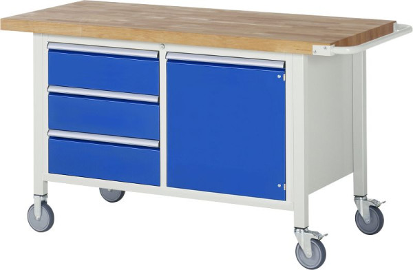 Établi mobile RAU série 8000, conteneur à double fond (3x tiroir, 1x porte battante), 1500x880x700 mm, 05-8468A2-157B4S.11