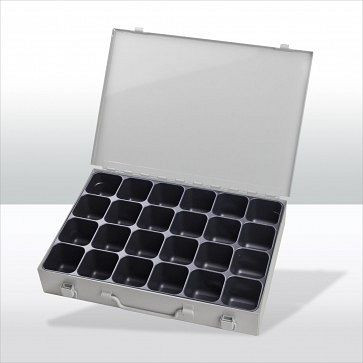 Coffret à outils ADB avec 24 compartiments, dimensions extérieures de la mallette LxlxH : 33,5x24x5 cm, couleur : gris, RAL 7035, 88615