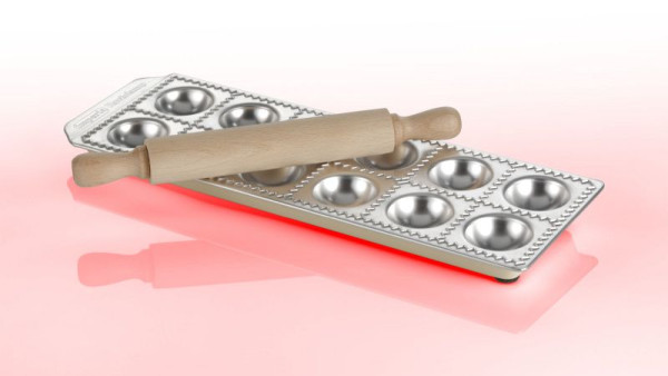 Moule à ravioli Imperia pour 12 "Ravioli Chef", avec rouleau à pâtisserie, inox, 29 003