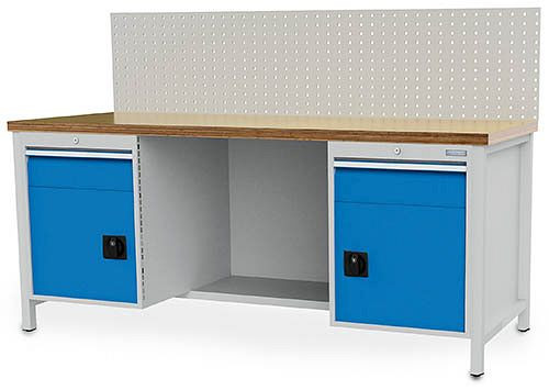 Établi à caisson Bedrunka+Hirth 2000, avec 2 tiroirs et 2 portes battantes, 2000x750x859 mm, 03.19.22VA